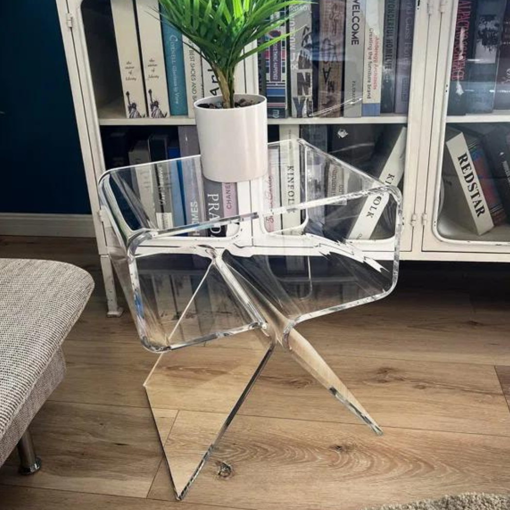Durable clear acrylic accent table with open design