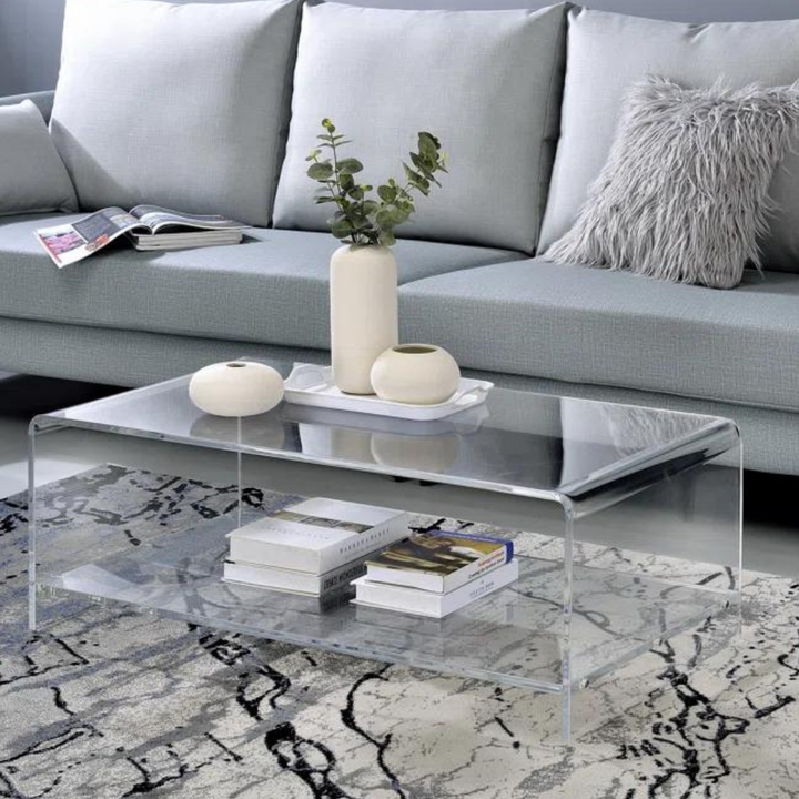 clear acrylic coffee table with waterfall edge
