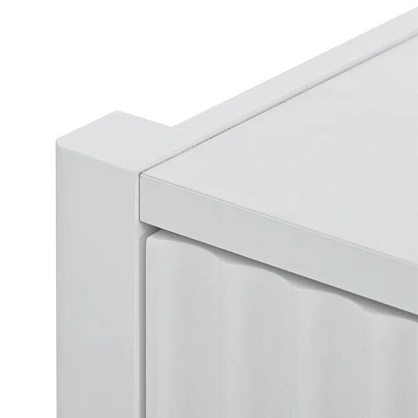 Close-up view of white sideboard corner