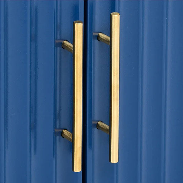 golden handles of blue PU-finish sideboard with 