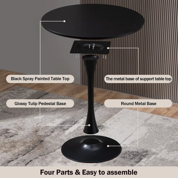 A black MDF table with metal base is easy to assemble