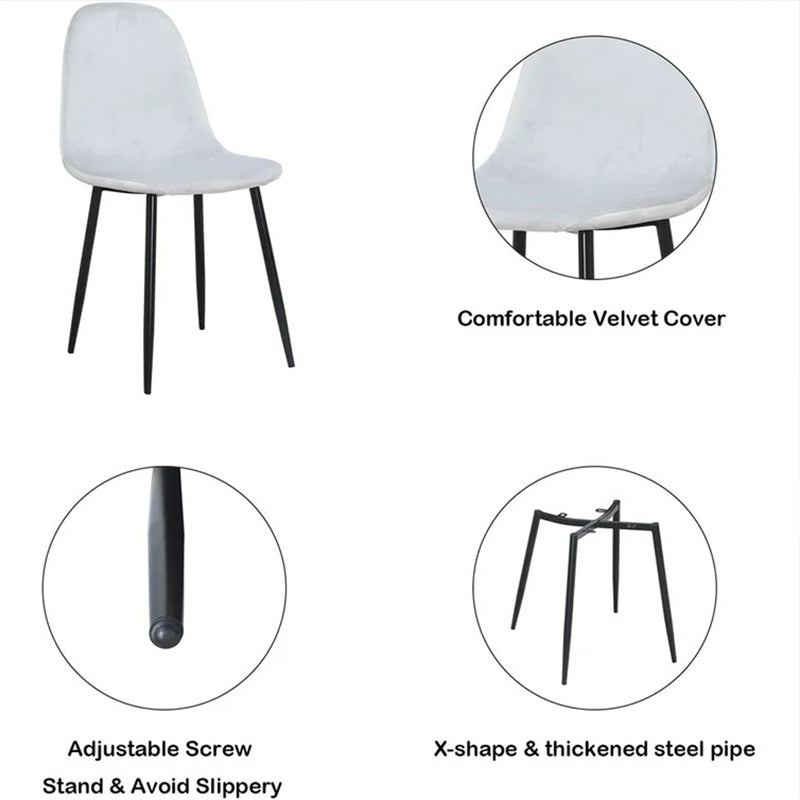 Dining chair with comfortable velvet cover, adjustable screw, and X-shaped steel pipe