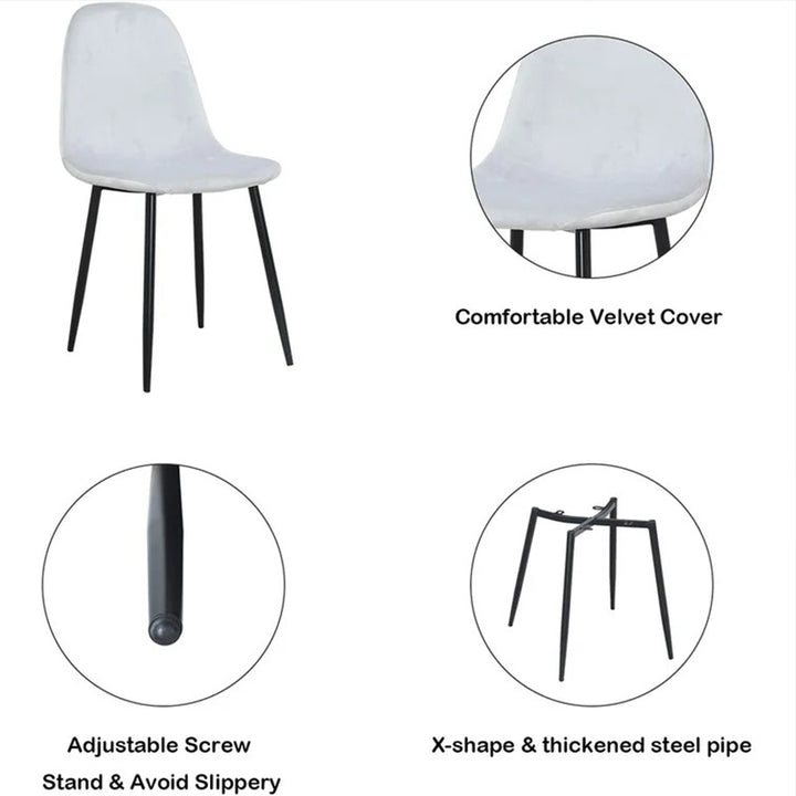 Dining chair with comfortable velvet cover, adjustable screw, and X-shaped steel pipe