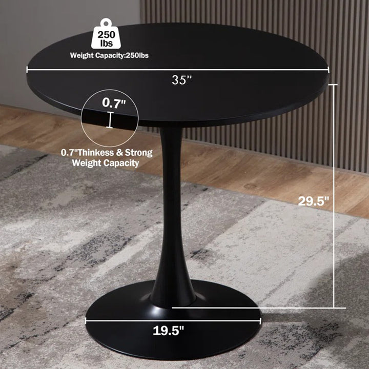 Black mdf round dining table with dimension 