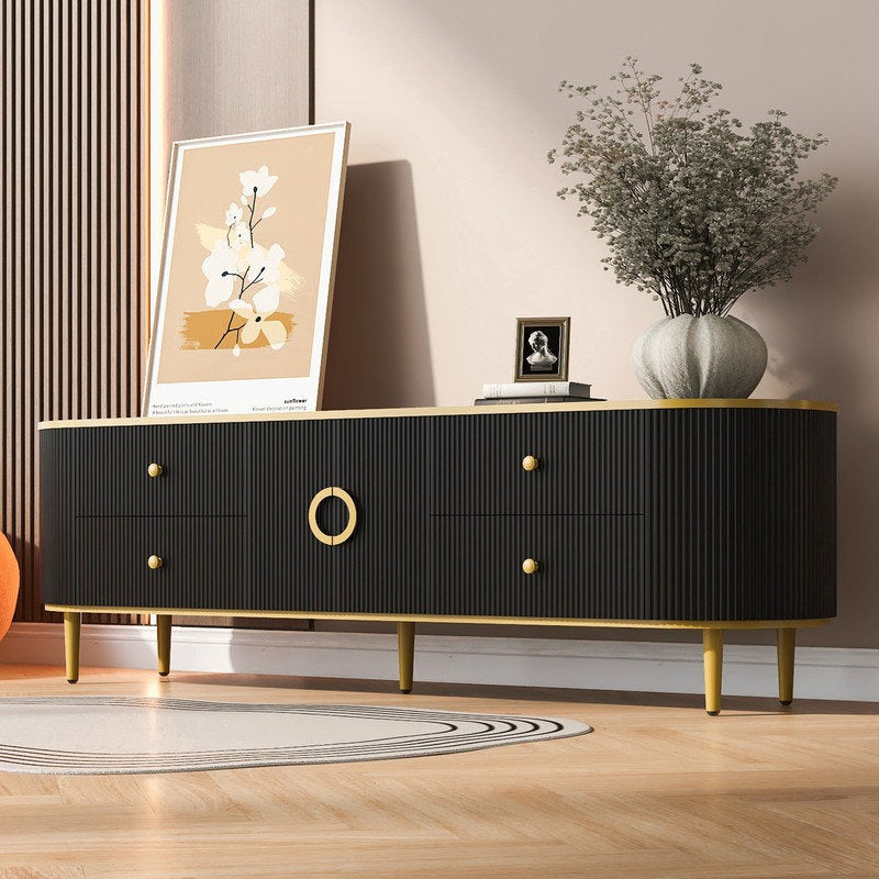 Black tv unit with golden legs 