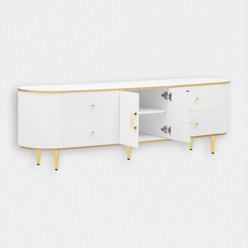 white tv unit with golden legs in white background