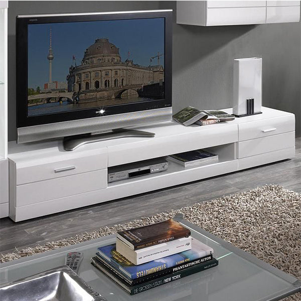 high-gloss white tv unit set design