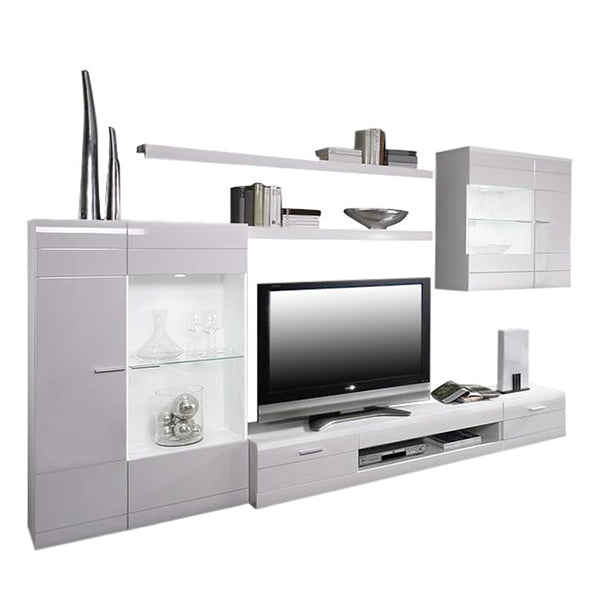 4 piece TV unit set in white high gloss