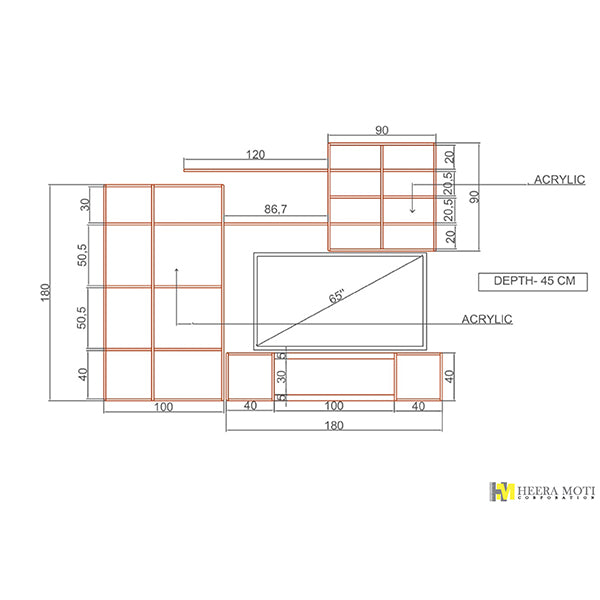 dimension of white tv unit set