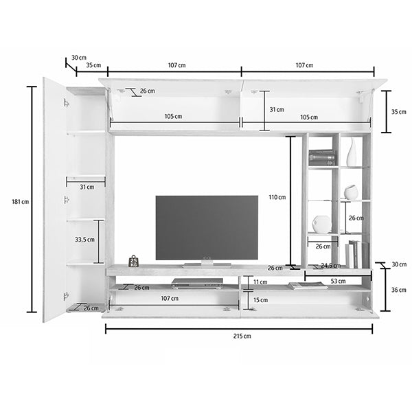 dimension of tv unit set in white matte