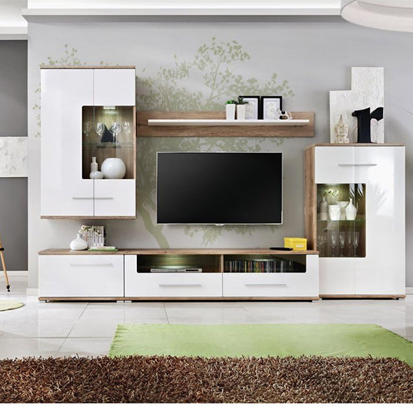 Premium tv unit set in white and beige for a modern and luxurious look