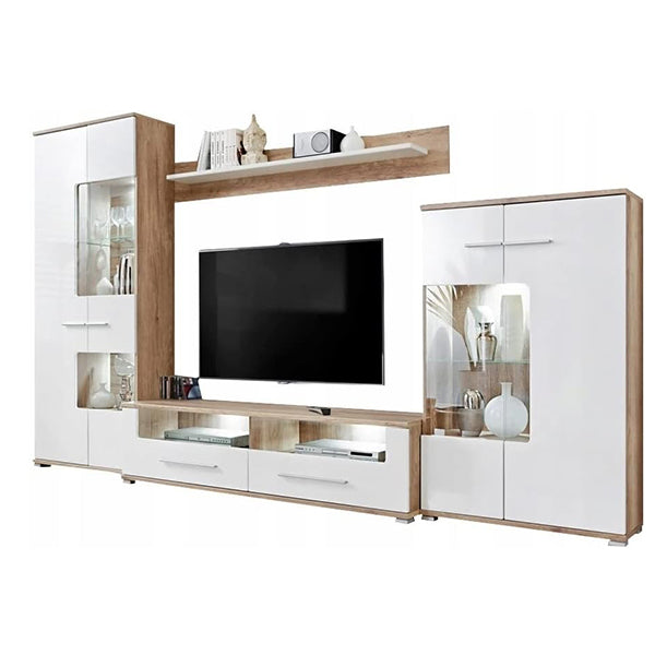 designer tv unit set in white and beige with 4-piece