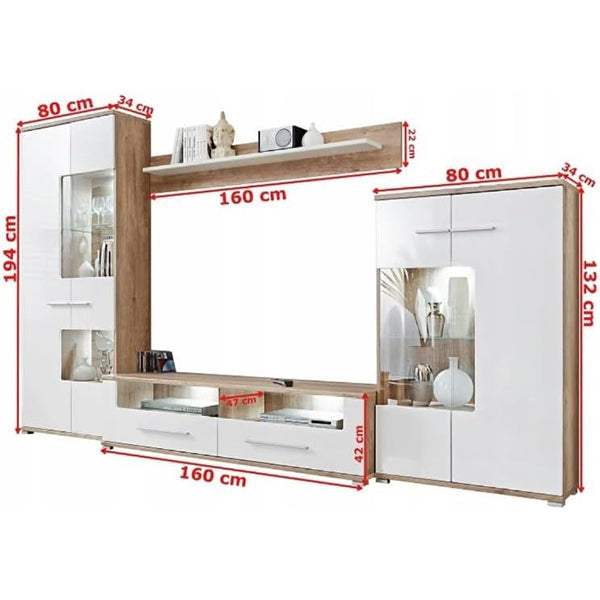 designer tv unit set in white and beige finish for spacious storage