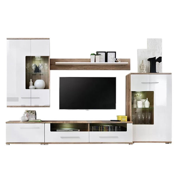 high-gloss tv unit in white and beige with 4 piece