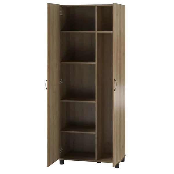 modern 2-door wardrobe in beige finish with 7 shelves