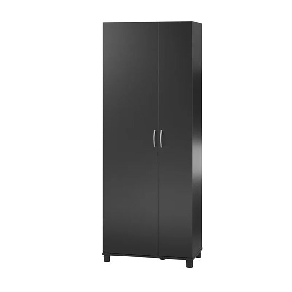 Sleek black wardrobe with 2 door on a white background