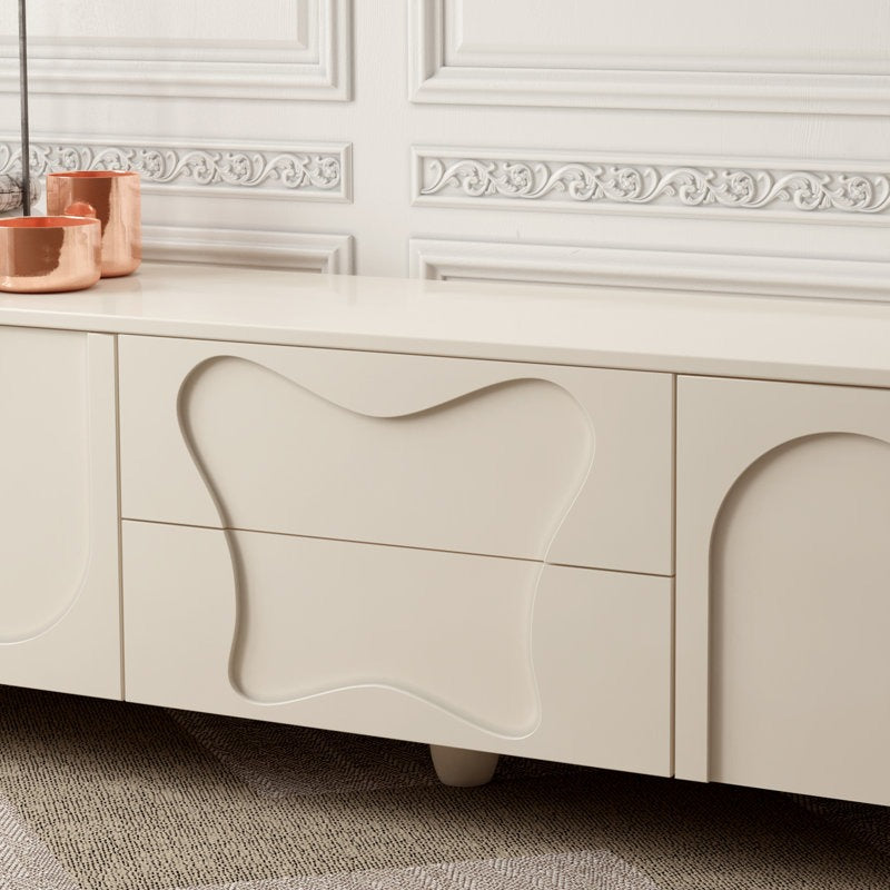 fluid sculpted pattern of white modern tv unit