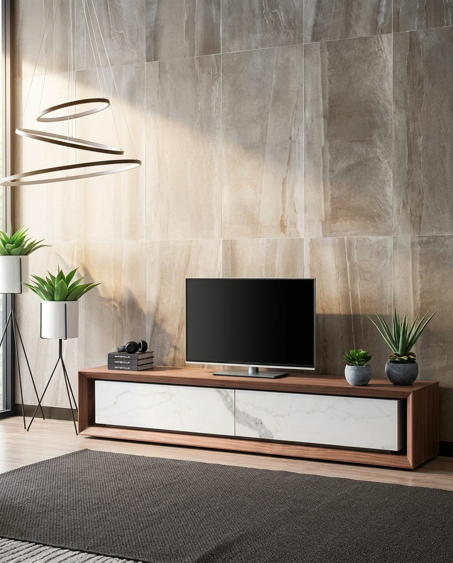 Nicolas Marble TV Stand |Small | Walnut