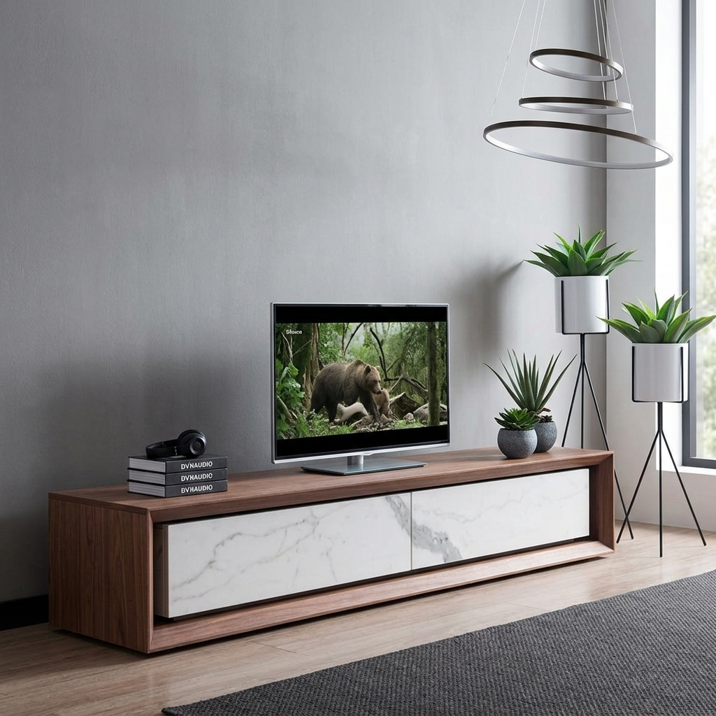 Nicolas Marble TV Stand |Small | Walnut