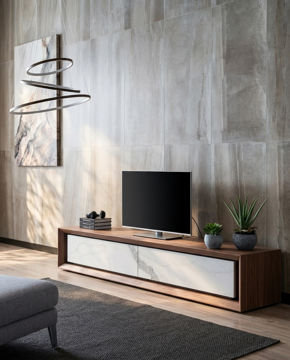 Nicolas Marble TV Stand |Small | Walnut
