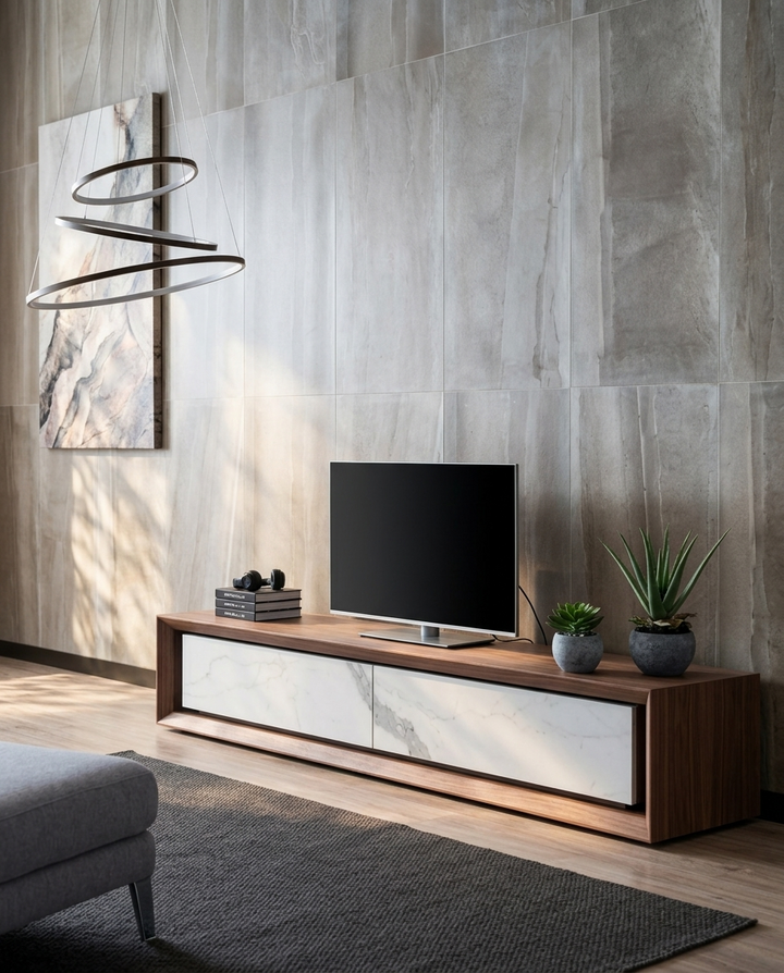 Nicolas Marble TV Stand |Small | Walnut