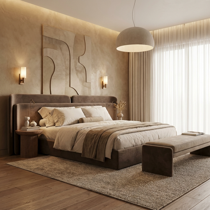 Lovly Bed Without Storage | King Size | Brown Fabric