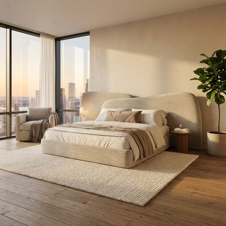 Orri Bed  Without Storage | King Size | Beige Fabric