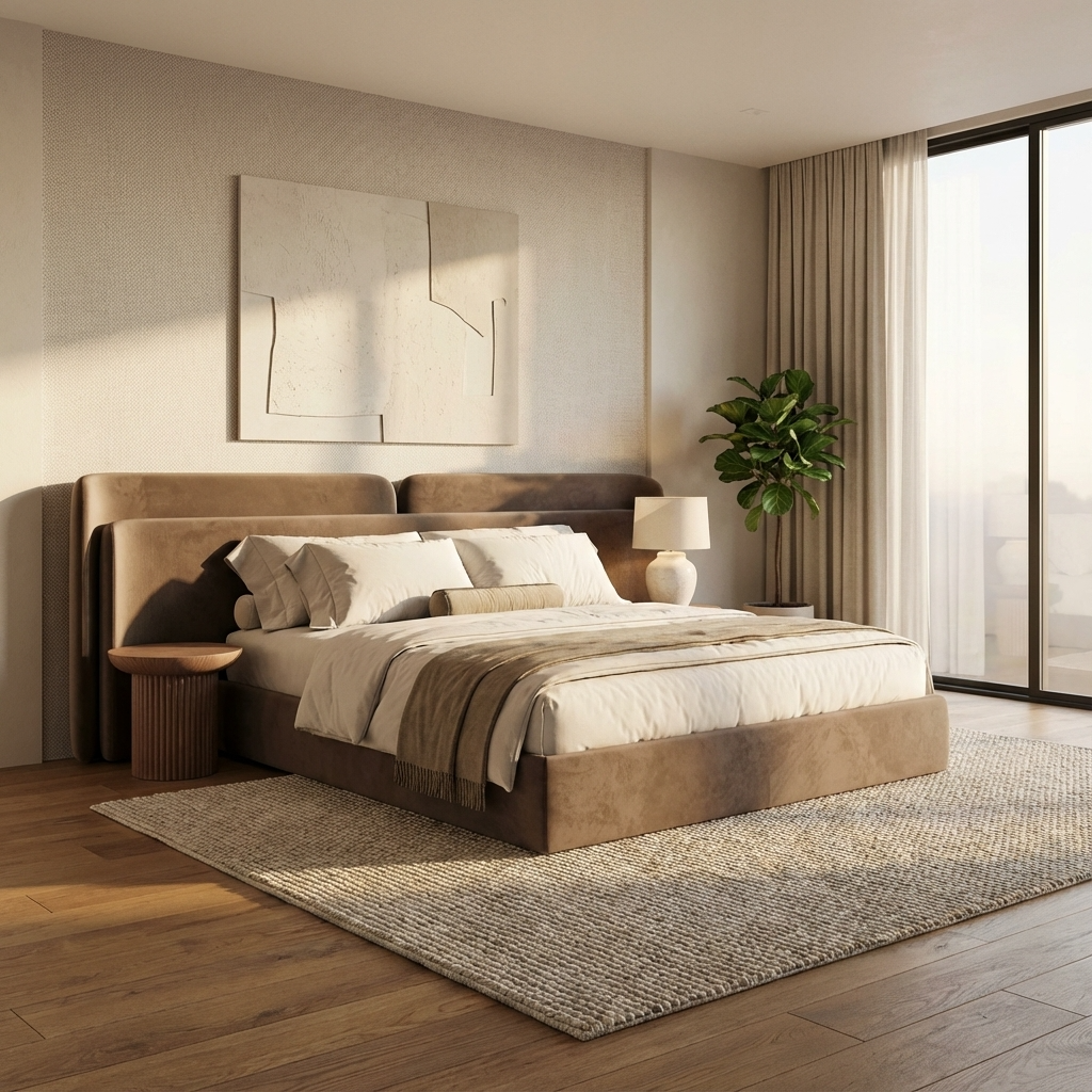 Lovly Bed Without Storage | King Size | Brown Fabric