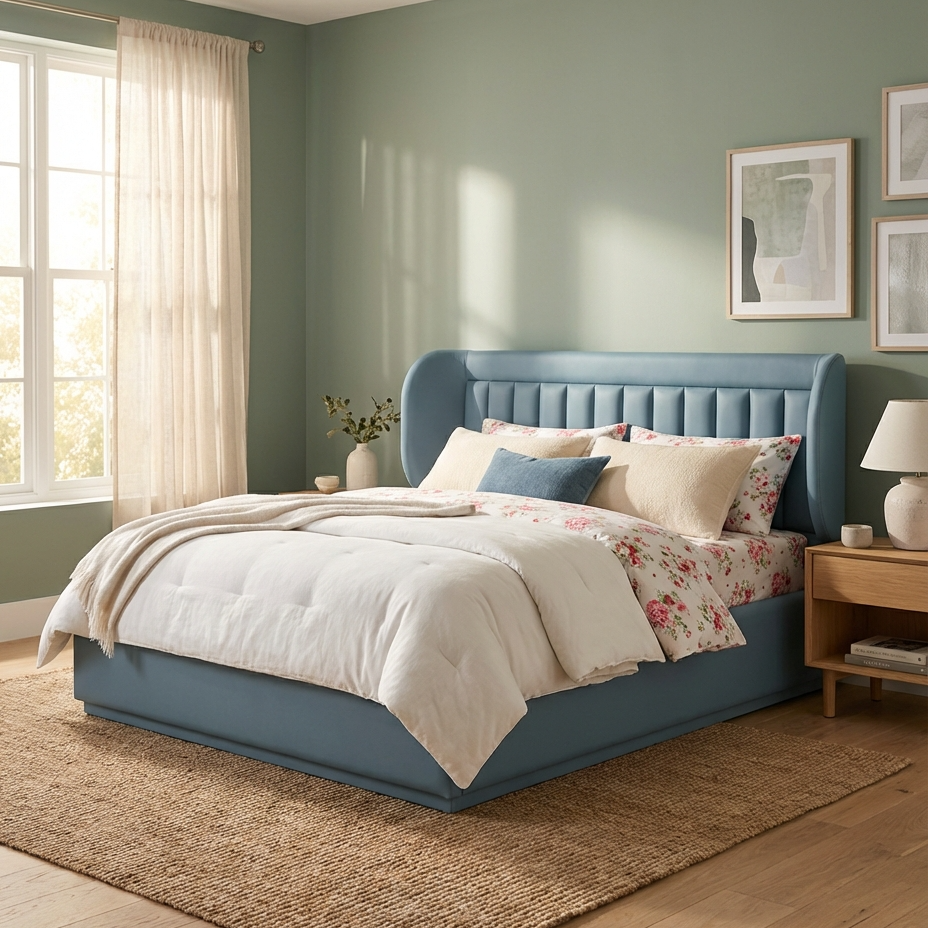 Romi Bed with Hydraulic Storage | King | Blue Leatherette
