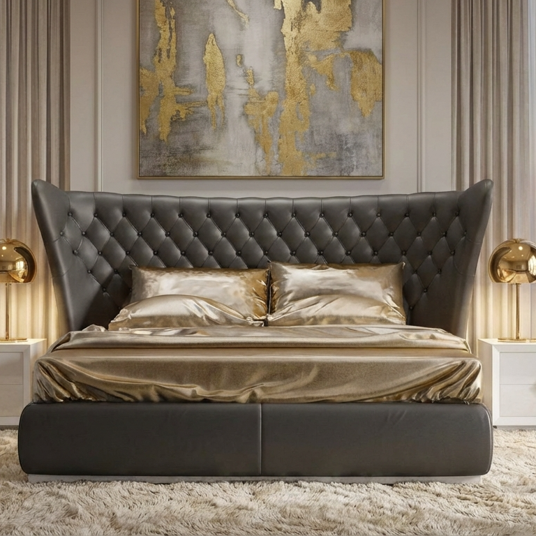 Jameson Bed Without Storage | King | Black Leatherette