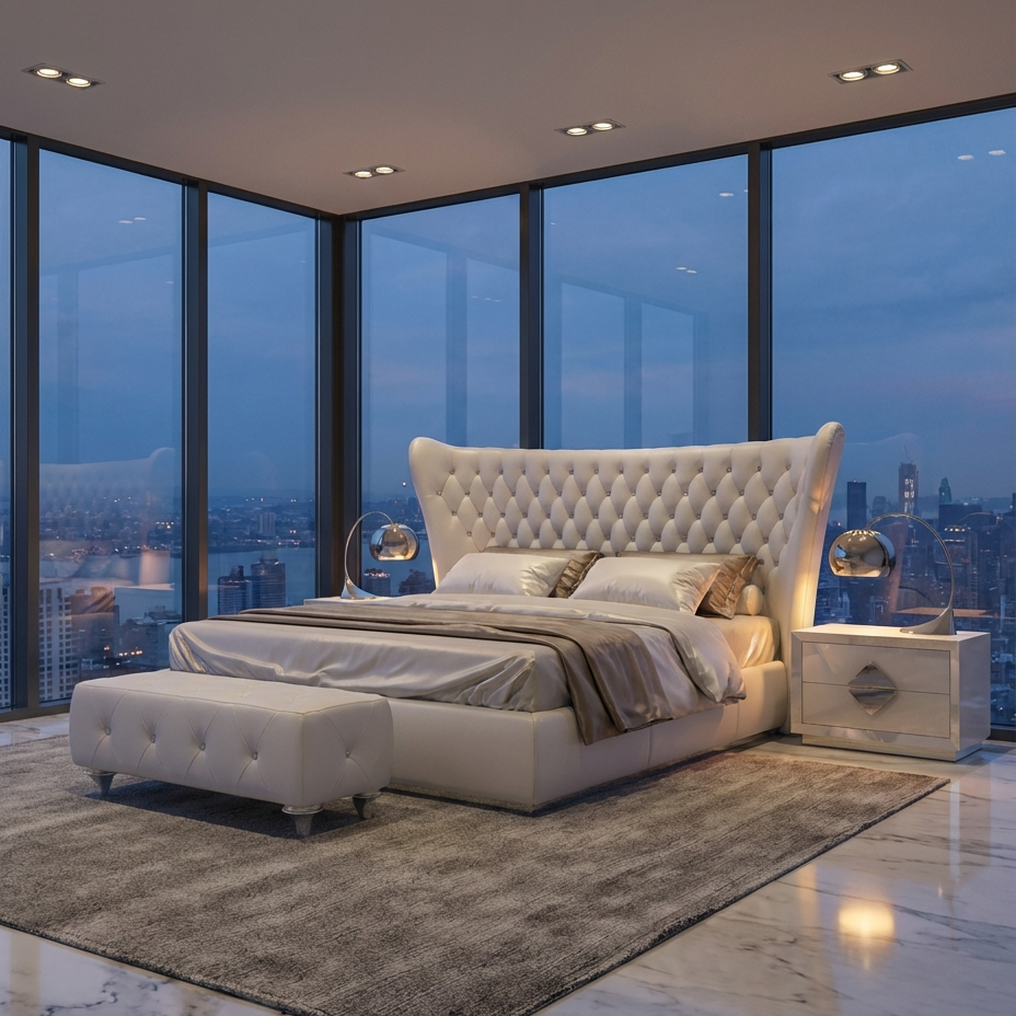 Jameson Bed Without Storage | King | White Leatherette