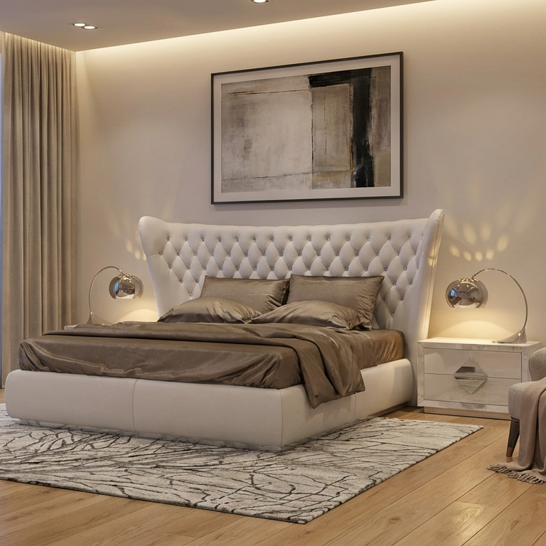 Jameson Bed Without Storage | King | White Leatherette