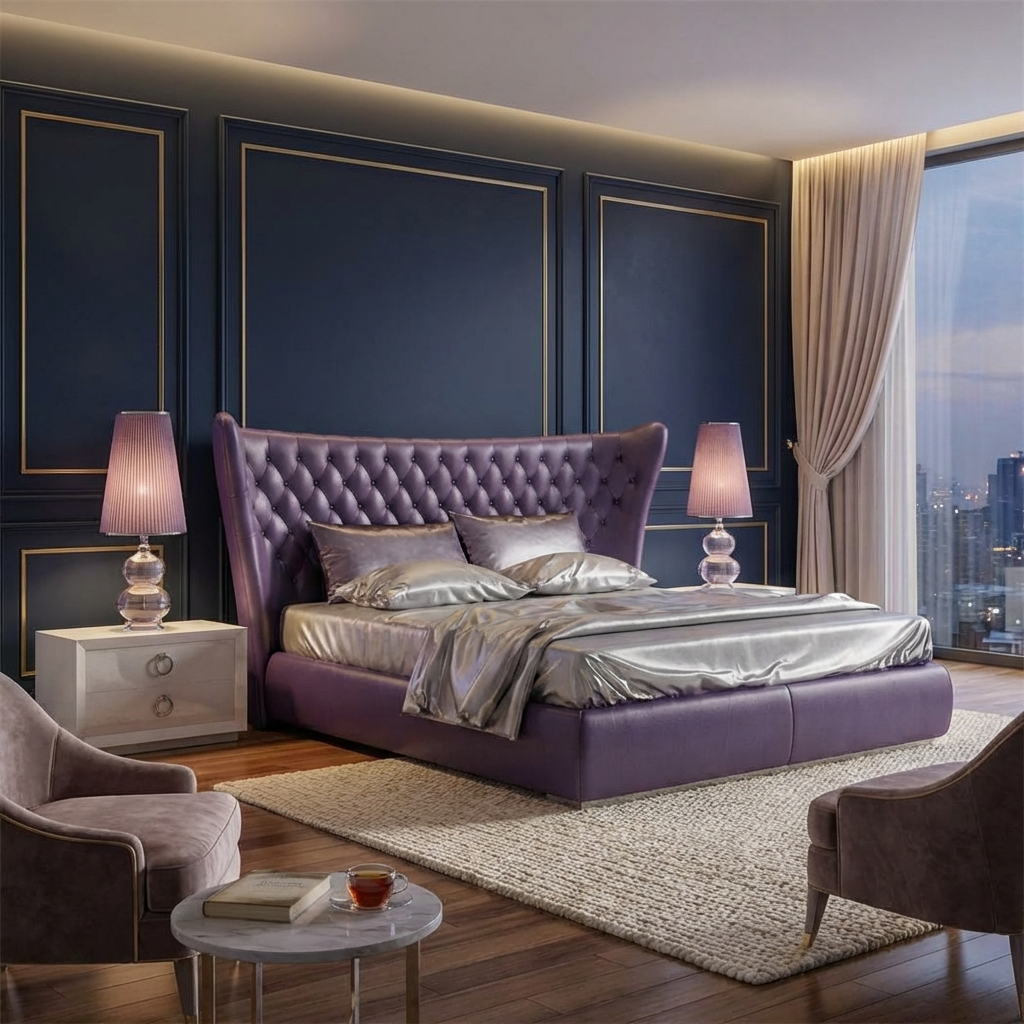 Jameson Bed Without Storage | King | Purple Leatherette