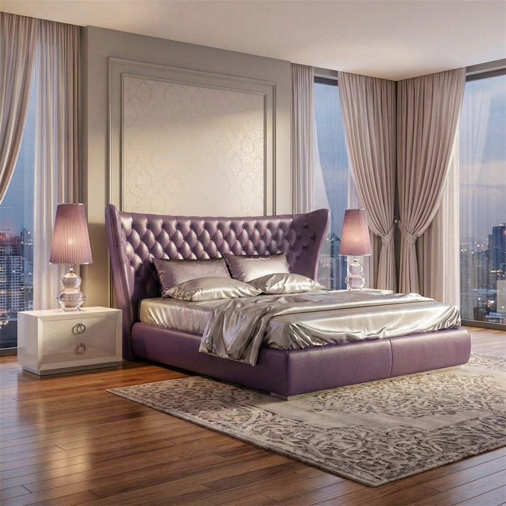 Jameson Bed Without Storage | King | Purple Leatherette