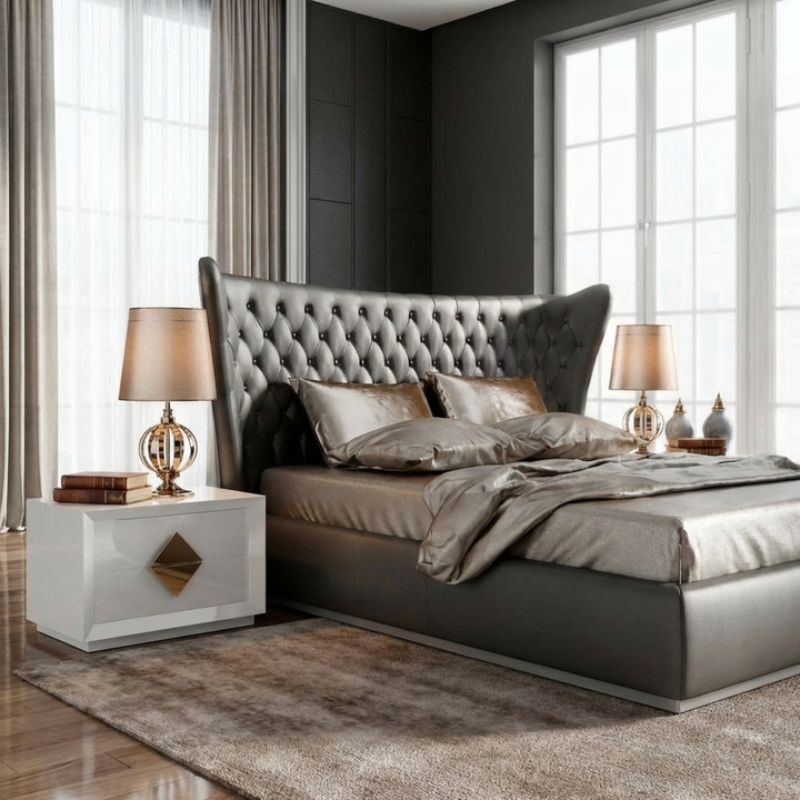 Jameson Bed Without Storage | King | Black Leatherette
