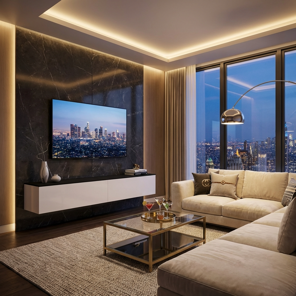 Line Wall Mount TV Unit | White & Black