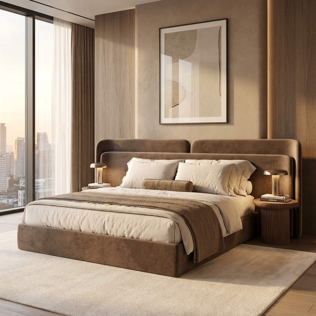 Lovly Bed Without Storage | King Size | Brown Fabric