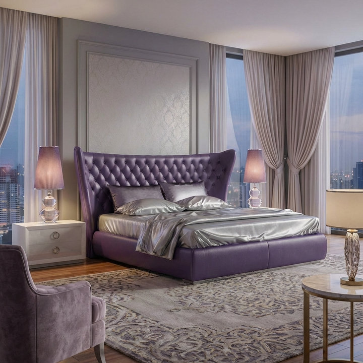 Jameson Bed Without Storage | King | Purple Leatherette