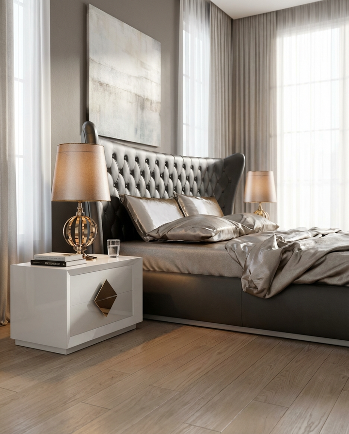 Jameson Bed Without Storage | King | Black Leatherette