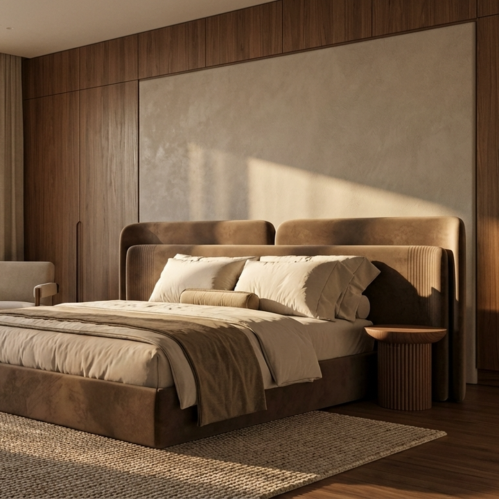 Lovly Bed Without Storage | King Size | Brown Fabric