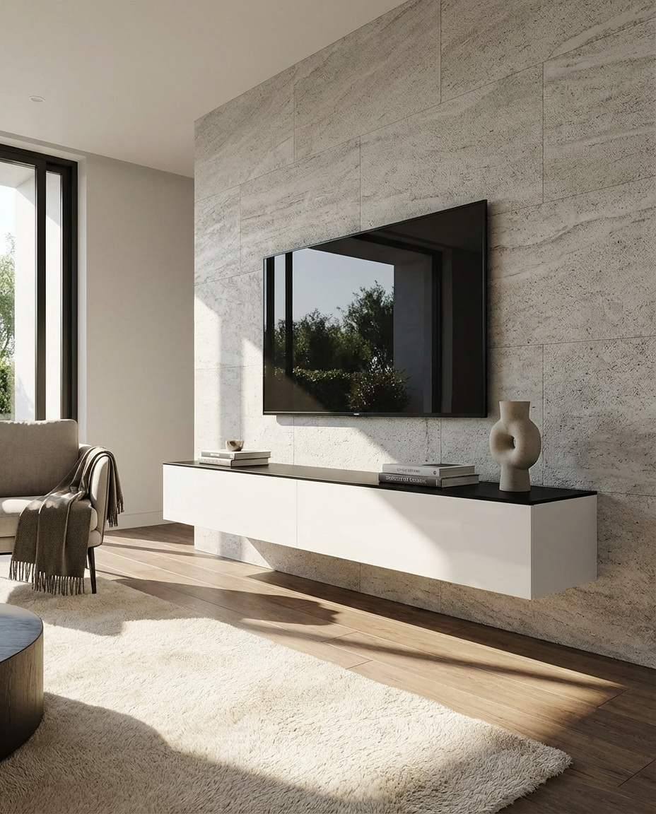 Line Wall Mount TV Unit | White & Black