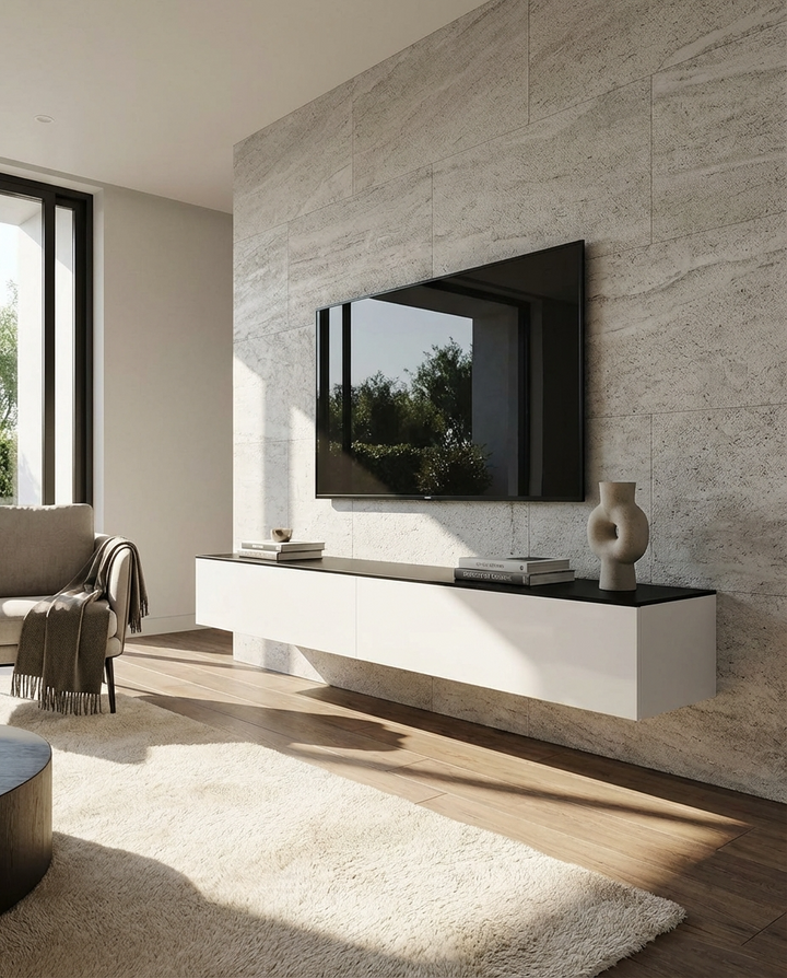 Line Wall Mount TV Unit | White & Black