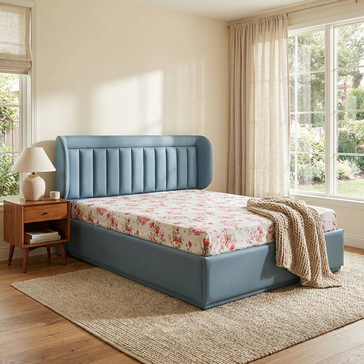 Romi Bed with Hydraulic Storage | King | Blue Leatherette