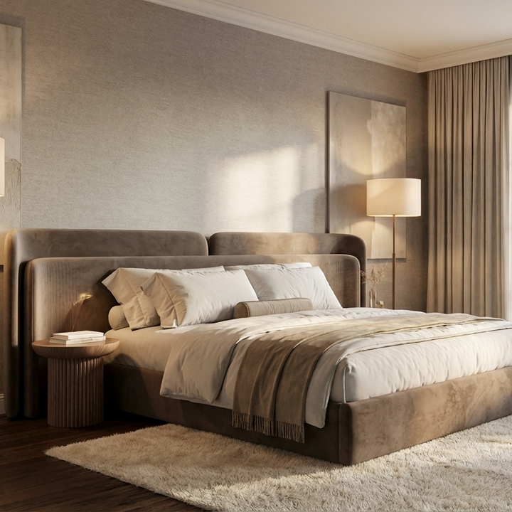 Lovly Bed Without Storage | King Size | Brown Fabric