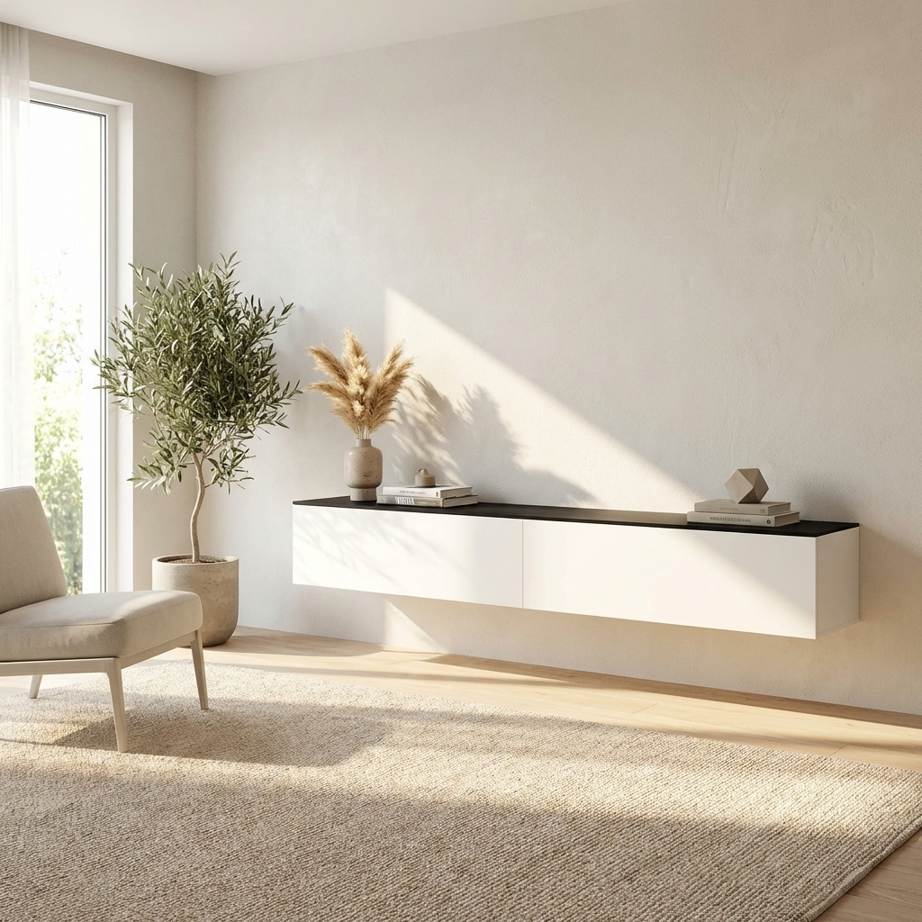 Line Wall Mount TV Unit | White & Black