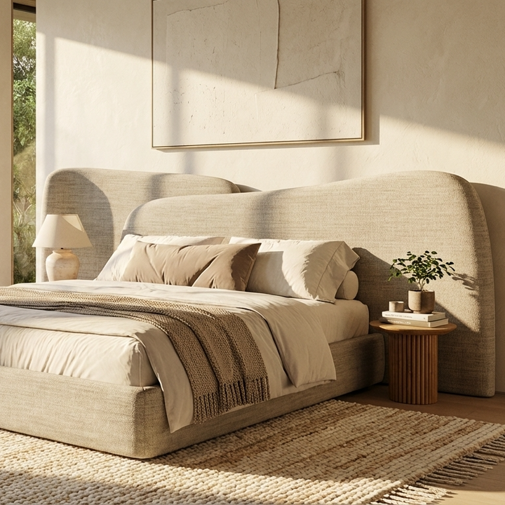 Orri Bed  Without Storage | King Size | Beige Fabric