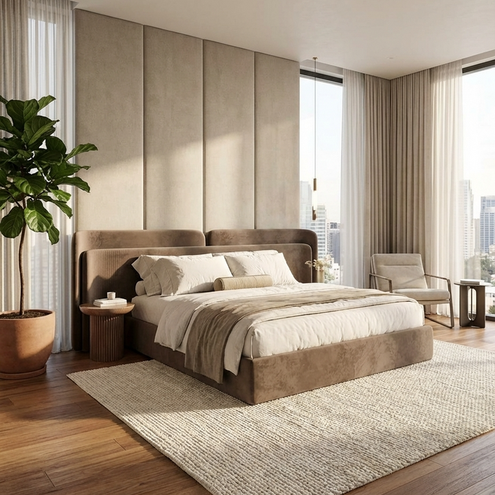 Lovly Bed Without Storage | King Size | Brown Fabric