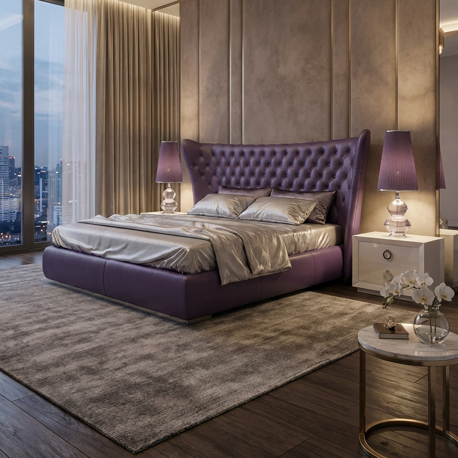 Jameson Bed Without Storage | King | Purple Leatherette