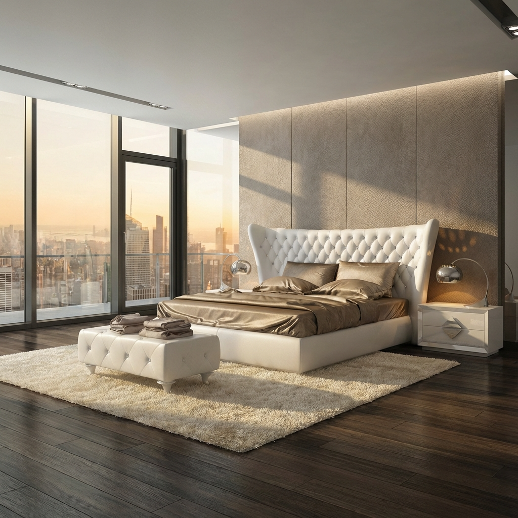 Jameson Bed Without Storage | King | White Leatherette