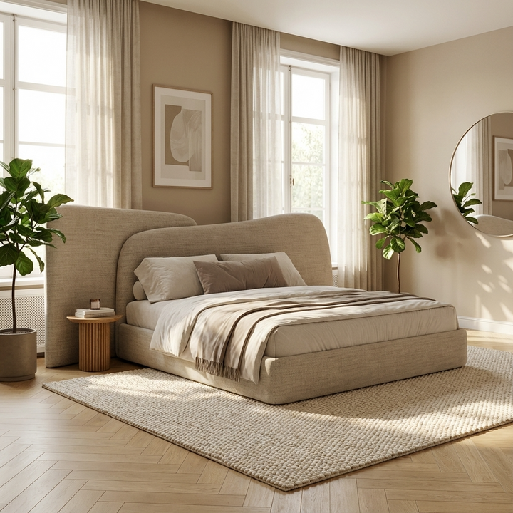 Orri Bed  Without Storage | King Size | Beige Fabric